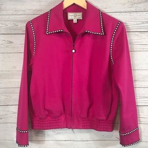 St.John zip denim jacket pink w/eyelet edging